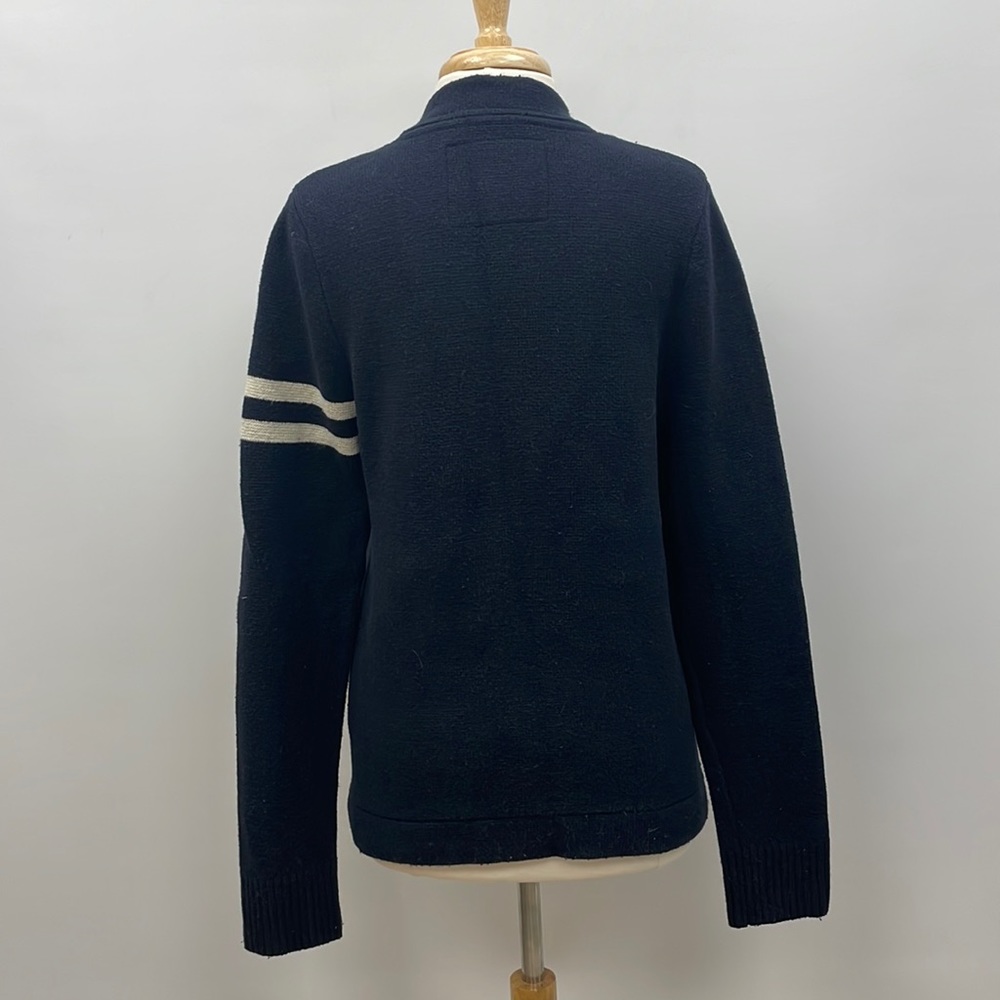 Abercrombie & Fitch Navy Cardigan with White Stripes & Letter Patch - Picture 6 of 9